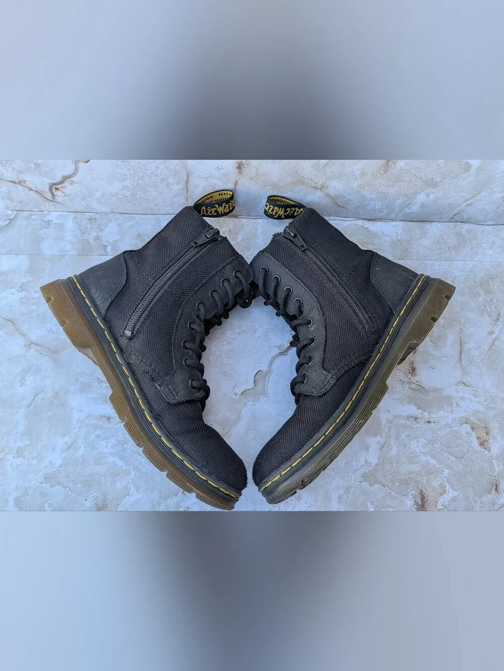 Dr. Martens Black Lace-Up Canvas Boots with Side Zipper Kids Sz 2